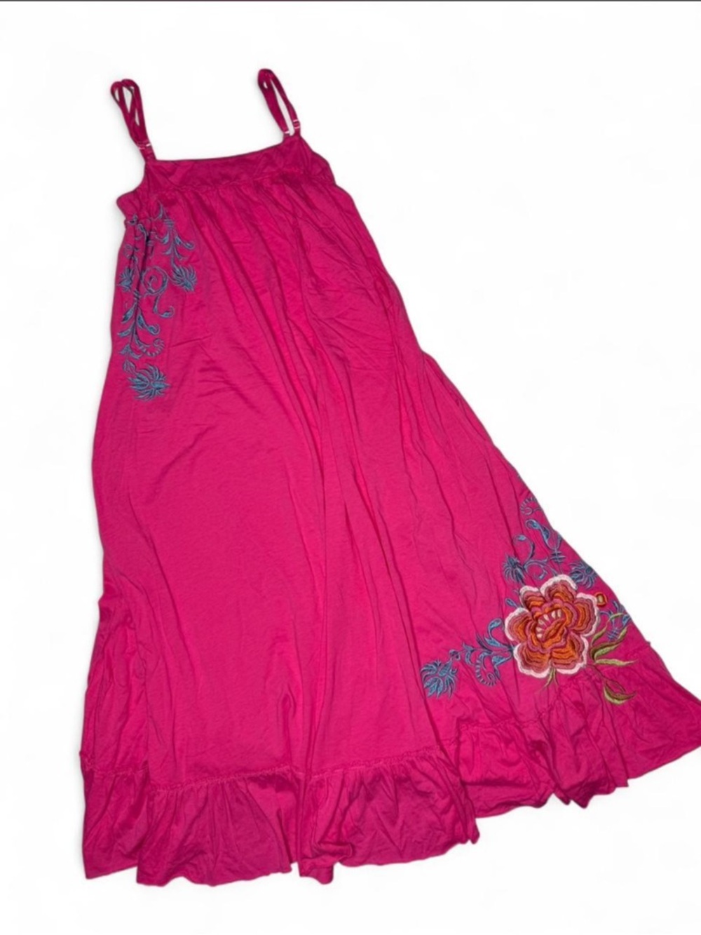 JOHNNY WAS Strappy Embroidered Floral Trapeze Dress Boho Festival